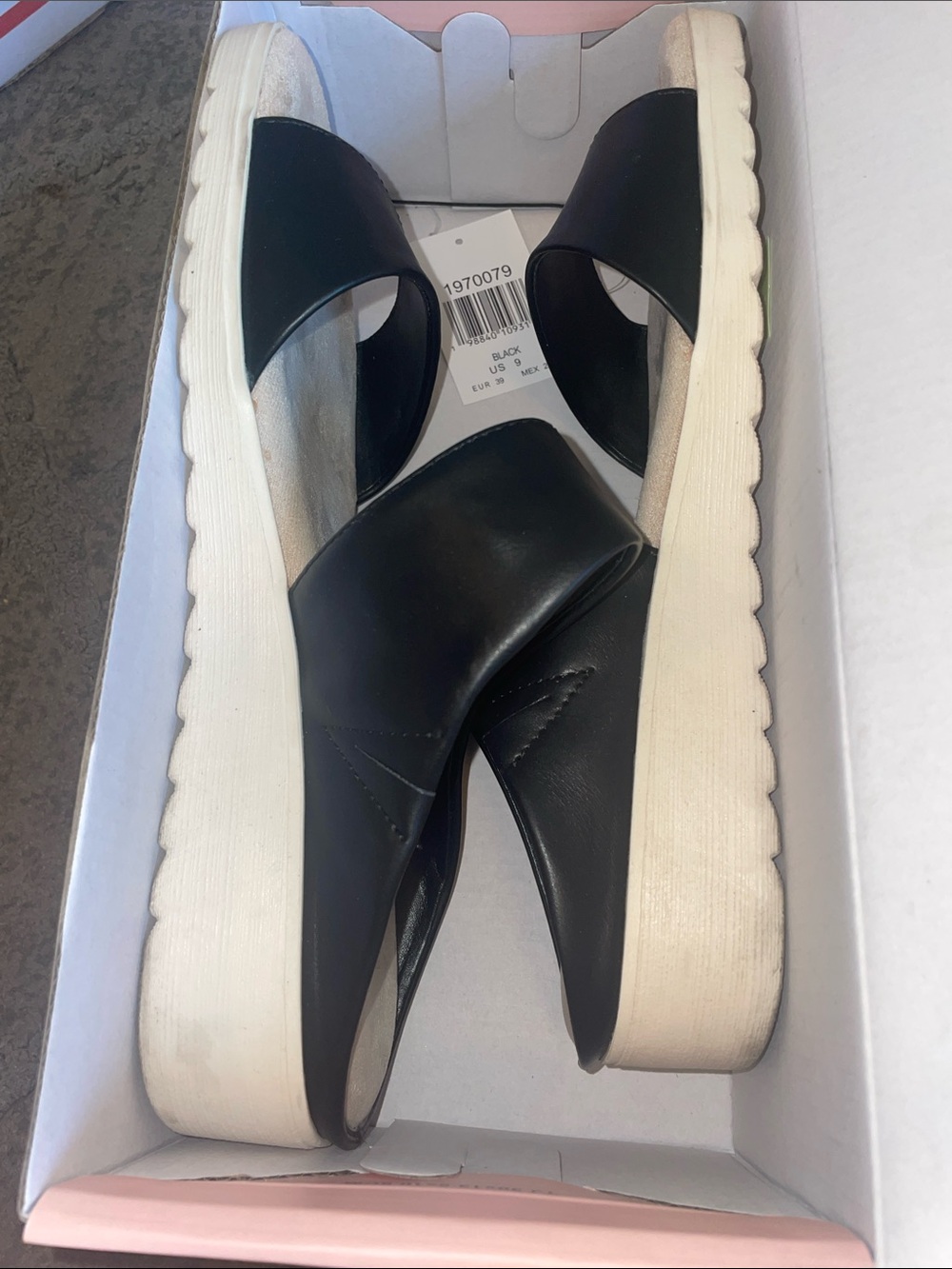 Black Crisscross Platform Slide Sandals with White Lug Sole